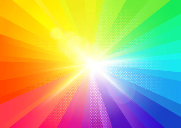 ilustraciones, imágenes clip art, dibujos animados e iconos de stock de arco iris estallan los rayos fondo - rainbow