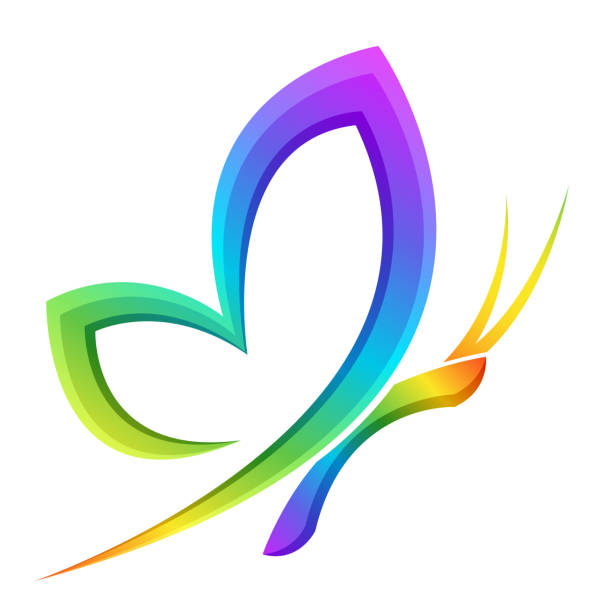 Rainbow Butterfly Logo Silhouette Illustrations, Royalty-Free Vector