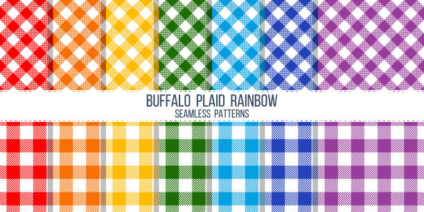 rainbow colored buffalo plaid vector seamless pattern set rainbow colored buffalo plaid vector seamless pattern set chess patterns stock illustrations