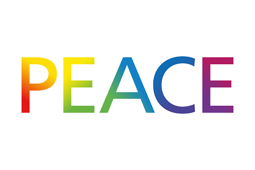 Rainbow colored PEACE letters, as a symbol for a peaceful society