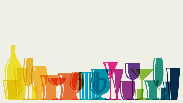 Rainbow coloured cocktail glasses Cocktail glasses and pitchers with rainbow colours happy hour stock illustrations