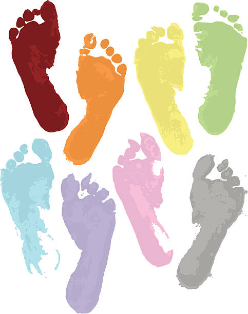 Rainbow Feet A child's footprints in rainbow colors. bare feet stock illustrations