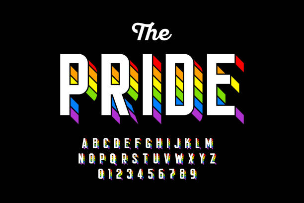 ilustrações, clipart, desenhos animados e ícones de design de fontes de cores de bandeira arco-íris - pride