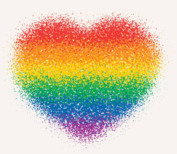 Rainbow flag heart shape - grainy spray Vector illustration of a rainbow flag heart shape made with grainy spotted spray texture. Isolated on white background. Gay Pride Month. gay pride symbol stock illustrations
