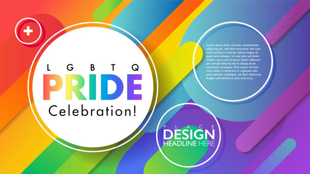 ilustrações, clipart, desenhos animados e ícones de arco-íris geométrica rodada objetos fundo abstrato. bandeira colorida da celebração do orgulho de lgbtq. - gay