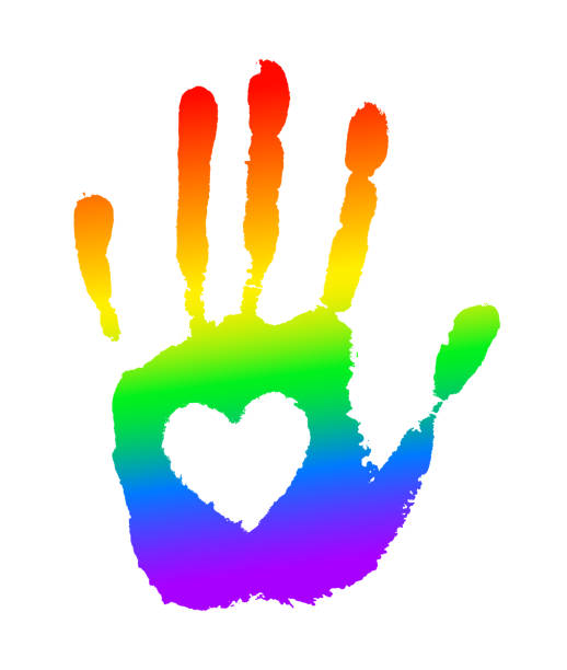 ilustrações, clipart, desenhos animados e ícones de cópia da mão do arco-íris com coração isolado no branco. pare o cartaz da homofobia. - homofobia