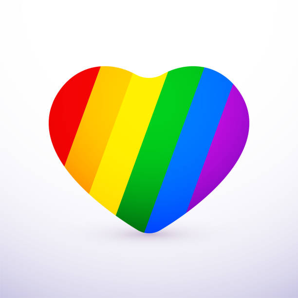 ilustraciones, imágenes clip art, dibujos animados e iconos de stock de icono plano del corazón del arco iris, signo de la comunidad lgbt - nyc pride parade