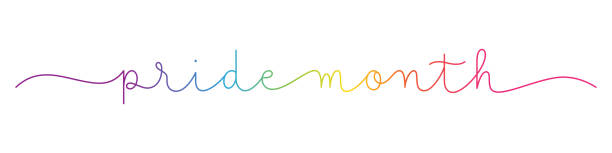 ilustraciones, imágenes clip art, dibujos animados e iconos de stock de bandera de caligrafía monolina de arco iris pride month - pride month