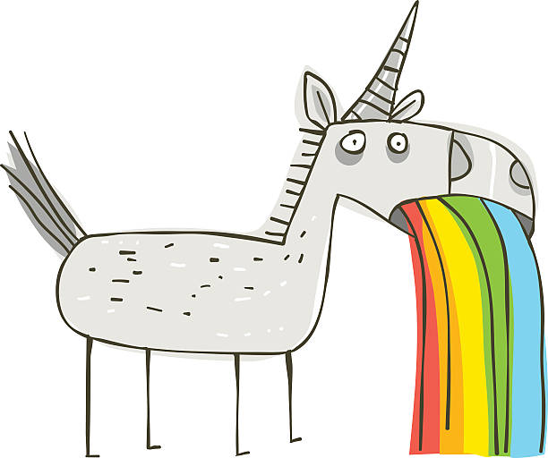 regenbogen kotzen unicorn - einhorn regenbogen stock-grafiken, -clipart, -cartoons und -symbole
