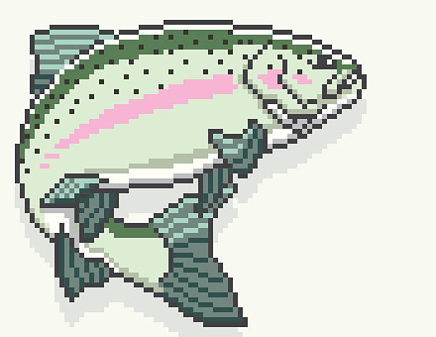 Rainbow trout - Pixel Art Style vector art illustration