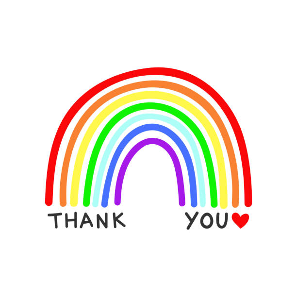 Rainbow vector with Thank You text on a white background Rainbow vector with Thank You text on a white background, in a childlike naive style thank you kids stock illustrations