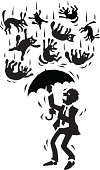 It raining cats and dogs and a business man is caught in the middle of it. Please check out my other images :)