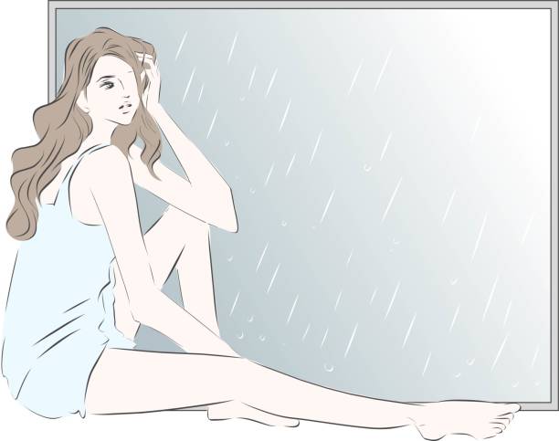сезон дождей скучная женщина - blue monday stock illustrations