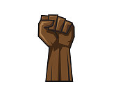 Raised hand in clenched fist. Vector illustration. EPS10