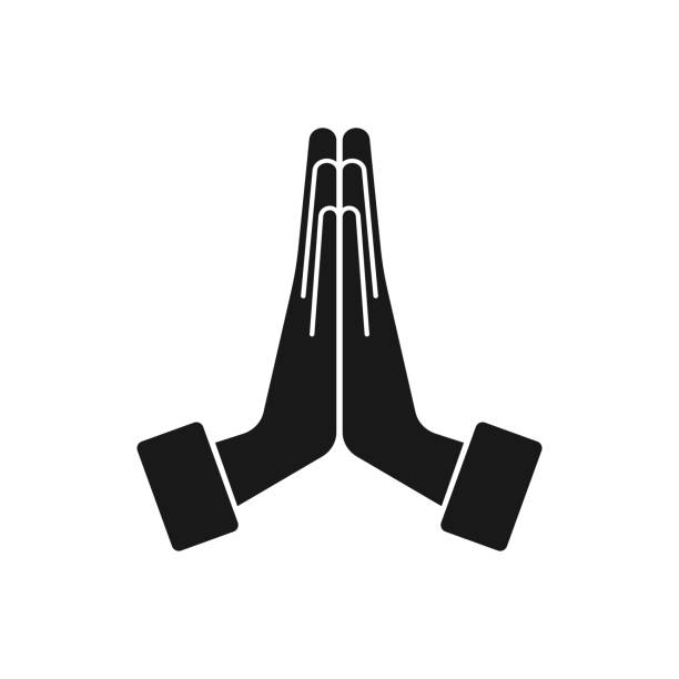 Raised hands in greeting. Vector icon on a transparent background Hand gesture icon namaste greeting stock illustrations