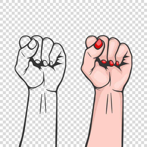 Raised women s fist isolated - symbol unity or solidarity, with oppressed people and women s rights. Feminism, protest, rebel, revolution or strike sign. Template for art posters, backgrounds etc Raised women s fist closeup isolated on white background - symbol unity or solidarity, with oppressed people and women s rights. Feminism, protest, rebel, revolution or strike sign. Template for art posters, backgrounds etc. Stock vector illustration. abortion protest stock illustrations