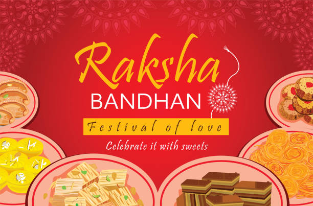 raksha bandhan Festival Greeting card on occasion of Rakhi Festival mithai stock illustrations