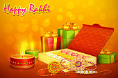 vector illustration of decorated rakhi with gift for Raksha Bandhan