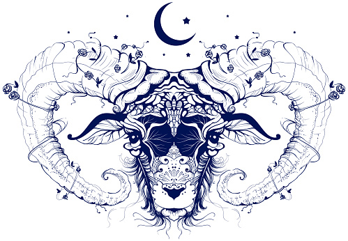 Ram head abstract drawing crescent moon sacrifice symbol