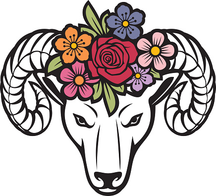 Ram head with flowers