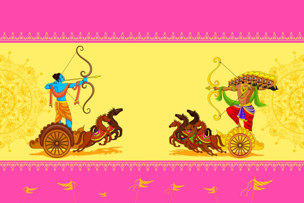 Rama killing Ravana in Happy Dussehra vector illustration of Rama killing Ravana in Happy Dussehra ramayana stock illustrations