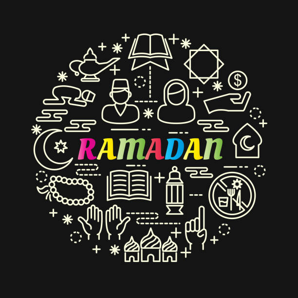illustrazioni stock, clip art, cartoni animati e icone di tendenza di ramadan sfumatura colorata con icone di linea impostate - paternoster