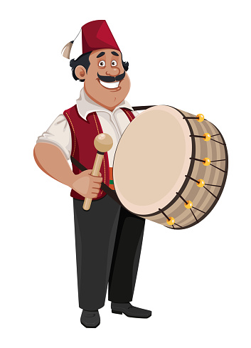 Ramadan drummer. Cheerful cartoon character