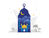 Ramadan Kareem, Happy Ramadan, greeting card and banner. Eid mubarak, Islamic holiday background. Vector concept illustration