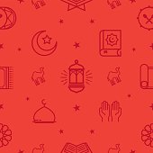 Ramadhan Kareem Pattern. Ramadan, Eid Backgrounds. Eid Mubarak Pattern, line Icons Set. Vector Illustration
