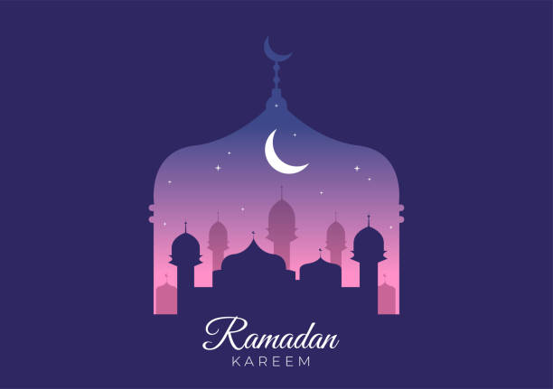 Ramadan Kareem with Mosque, Lanterns and Moon in Flat Background Vector Illustration for Religious Holiday Islamic Eid Fitr or Adha Festival Banner or Poster Ramadan Kareem with Mosque, Lanterns and Moon in Flat Background Vector Illustration for Religious Holiday Islamic Eid Fitr or Adha Festival Banner or Poster eid al adha calligraphy stock illustrations