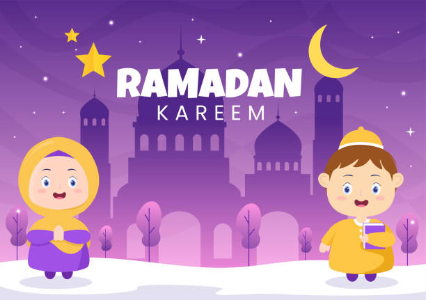 Ramadan Kareem with People, Mosque, Lanterns and Moon in Flat Background Vector Illustration for Religious Holiday Islamic Eid Fitr or Adha Festival Banner or Poster Ramadan Kareem with People, Mosque, Lanterns and Moon in Flat Background Vector Illustration for Religious Holiday Islamic Eid Fitr or Adha Festival Banner or Poster eid al adha calligraphy stock illustrations