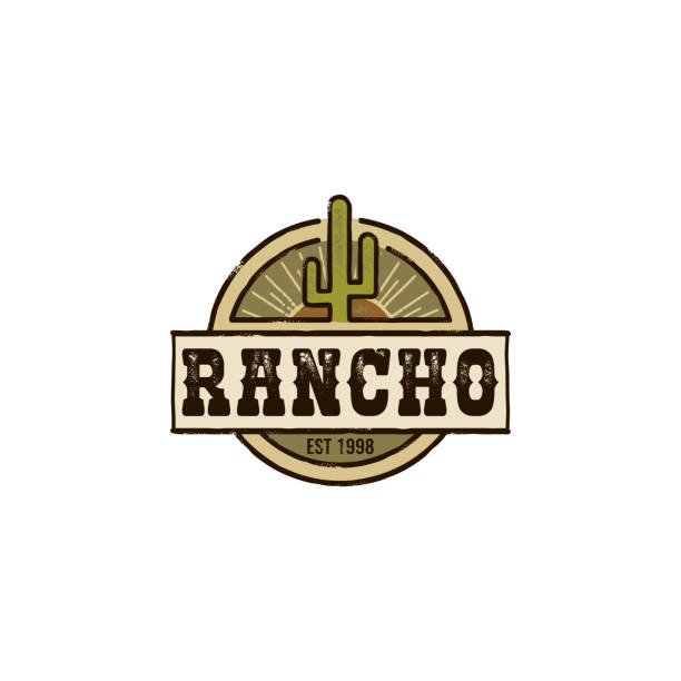 ranch cactus logo round logo ranch with a picture of a cactus. Vintage style, shabby background, monochrome colors. the emblem of the wild West desert area icons stock illustrations