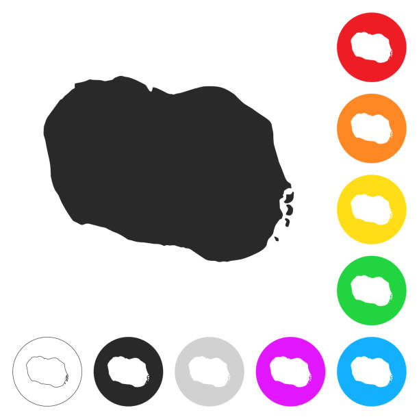 mapa rarotonga - płaskie ikony na różnych kolorowych przyciskach - cook islands stock illustrations