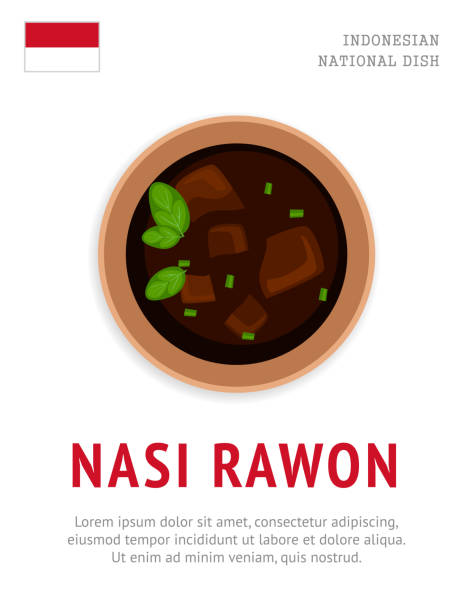 Rawon rice. National indonesian dish. Nasi Rawon. National indonesian dish. View from above. Vector flat illustration. rawon stock illustrations