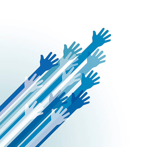 Reaching arms Reaching hands in blue palette isolated on white. voting clipart stock illustrations