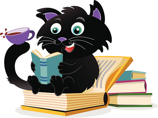 Reading Cat vector art illustration