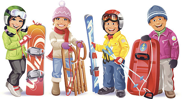 stockillustraties, clipart, cartoons en iconen met ready for the winter - posing with ski