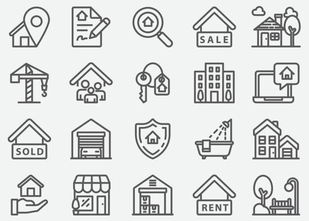 Icone della linea immobiliare e ipotecaria