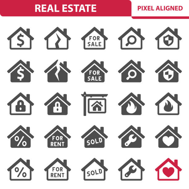 Real Estate Icons Professional, pixel perfect icons, EPS 10 format. house fire stock illustrations
