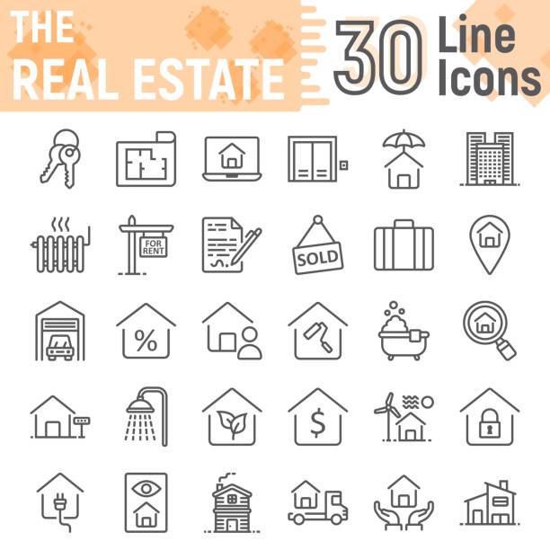 Real Estate line icon set, home symbols collection, vector sketches, logo illustrations, building signs linear pictograms package isolated on white background, eps 10. Real Estate line icon set, home symbols collection, vector sketches, logo illustrations, building signs linear pictograms package isolated on white background, eps 10. bathroom door signs drawing stock illustrations