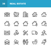 istock Real Estate Line Icons. Editable Stroke. Pixel Perfect. For Mobile and Web. Contains such icons as Building, Family, Keys, Mortgage, Construction, Household, Moving, Renovation, Blueprint, Garage. 1158830787