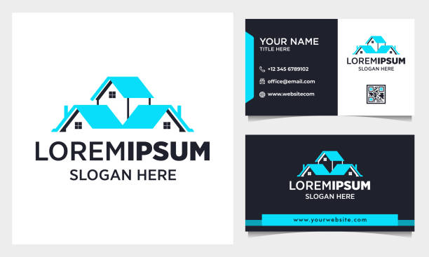 Real estate Logo Design vector Real estate Logo Design with business card Template roofing business card stock illustrations