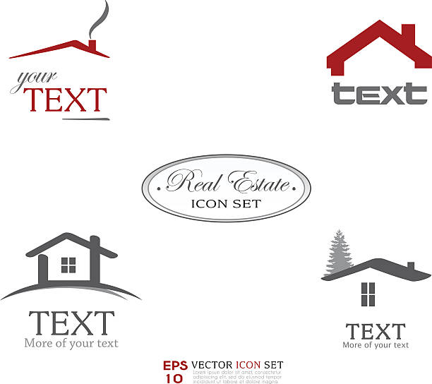 Real Estate Vector Icon set Real Estate logo template vector set. Business logo template for Real Estate, brokerage, building, renovation businesses. Business graphics. Image may be used as web site or business card element. Sample text  roofing business card stock illustrations