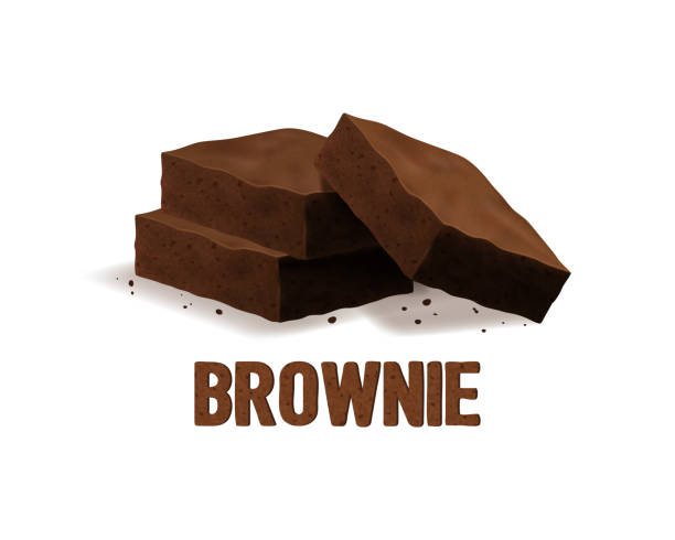 Realistic 3d Detailed Chocolate Brownies Concept Banner Card Background. Vector Realistic 3d Detailed Dark Chocolate Brownies Concept Banner Card Background Sweet Dessert. Vector illustration of Piece Cake brownie stock illustrations