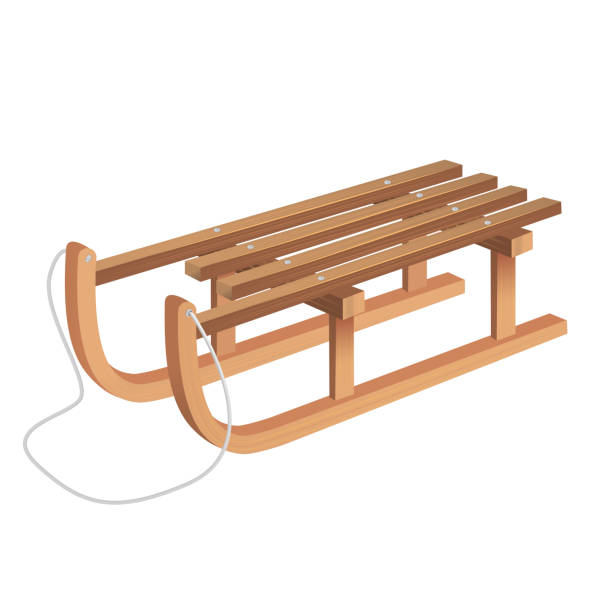 Realistic 3d Detailed Classic Wooden Sled. Vector vector art illustration