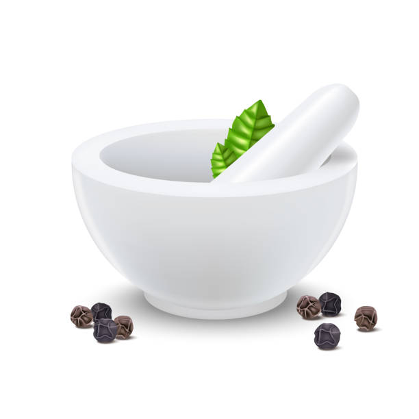 Realistic 3d Detailed Mortar and Pestle Set. Vector vector art illustration