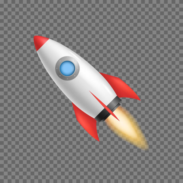 Realistic 3d Detailed Rocket Space Ship. Vector Realistic 3d Detailed Rocket Space Ship on a Transparent Background Symbol of Business Start Up. Vector illustration rocketship backgrounds stock illustrations