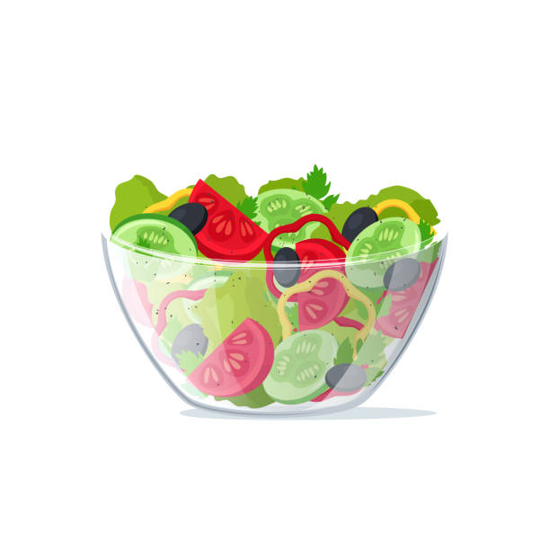 투명 유리 접시에 현실적인 3d 상세한 샐러드 신선한 야채. 벡터 - 샐러드 stock illustrations