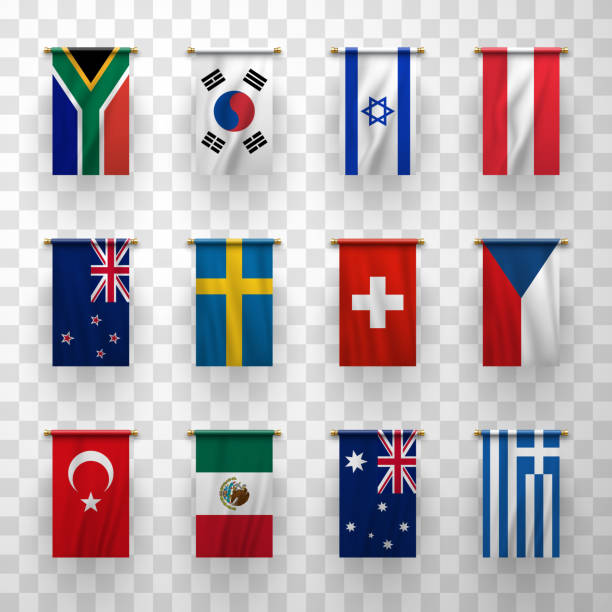 bildbanksillustrationer, clip art samt tecknat material och ikoner med realistiska 3d-flaggor ikoner länder symbolisk uppsättning - val sverige