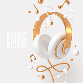 istock Realistic 3d render headphones with golden elements and musical notes. Vector illustration. 1328669151